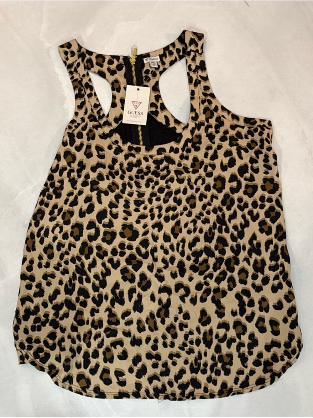 GUESS Leopard Print Racerback Camisole - Tan & Black